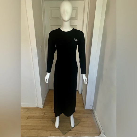 Maison Labiche Black Long Sleeve Viscose Stretchy Bodycon Maxi Dress Size S NWOT - Picture 6 of 12